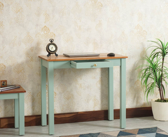 Sendai Solid Wood Study Table with One Drawer - Study Table - Furniselan - Slit-Green