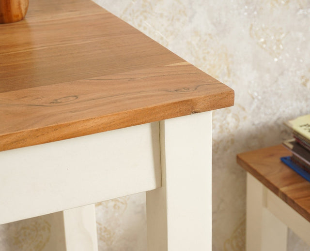 Sendai Solid Wood Study Table with One Drawer - Study Table - Furniselan - Frosty White