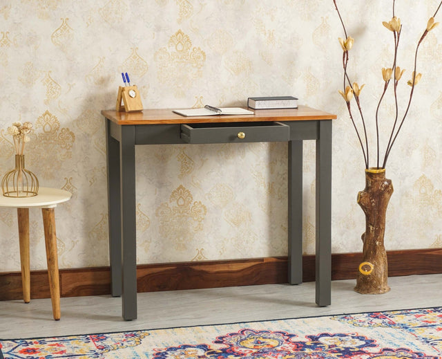 Sendai Solid Wood Study Table with One Drawer - Study Table - Furniselan - Slate-Grey