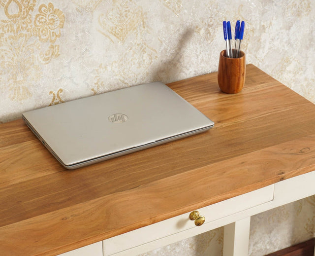 Sendai Solid Wood Study Table with One Drawer - Study Table - Furniselan - Frosty White