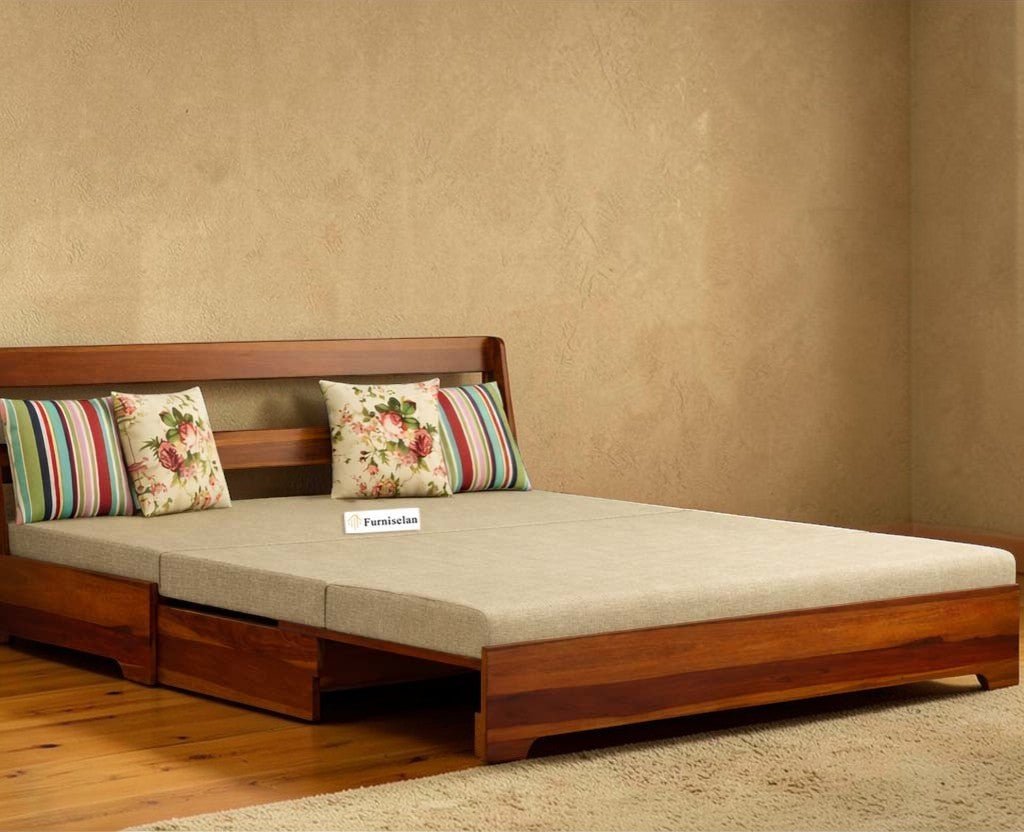 Seoul Sheesham Sofa Cum Bed Furniselan Beige