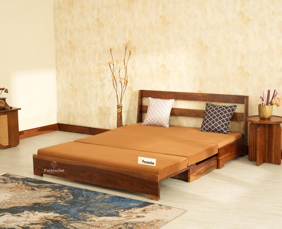 Seoul Sheesham Sofa Cum Bed Teak Finish
