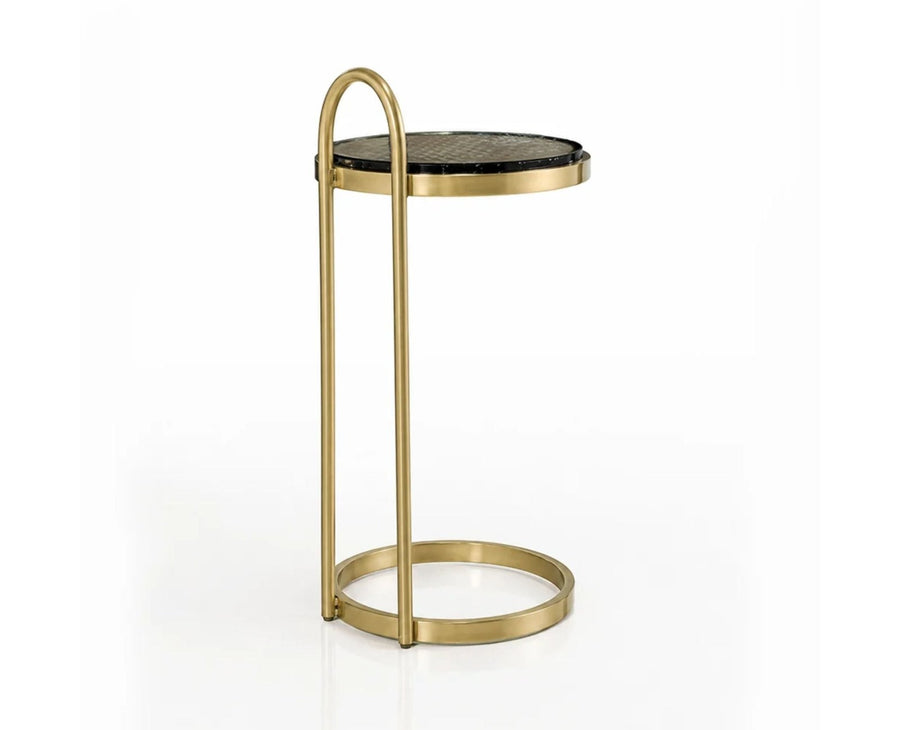 Siena Metal Side Table with Marble - Antique Gold Finish