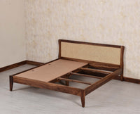 Norway Sheesham Wood Rattan Cane Queen Size Bed Furniselan Teak Finish