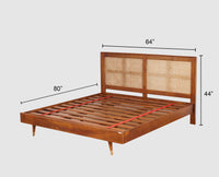 Boston Solid Wood Rattan Cane Queen Size Bed Furniselan Brown-Finish