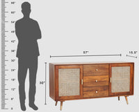 Boston Solid Wood Rattan Cane Two Door Sidebaord with three Drawers - Sideboard - Furniselan Brown-Finish