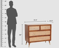 Boston Solid Wood Rattan Cane Chest of Drawer Four Drawer Furniselan-Brown-Finish