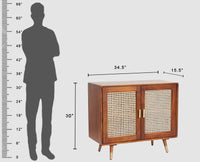 Boston Solid Wood Rattan Cane Two Door Sidebaord Cabinet - Sideboard - Furniselan Brown-Finish