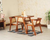 SmartFit Compact Solid Wood Rattan Cane Dining Set Two Seater - Dining Set - Furniselan Brown Finish 