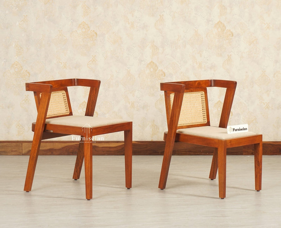 SmartFit Compact Solid Wood Rattan Cane Dining Set Two Seater - Dining Set - Furniselan Brown Finish 