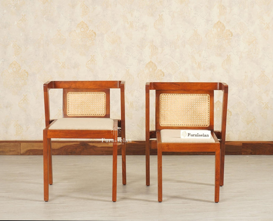 SmartFit Compact Solid Wood Rattan Cane Dining Set Two Seater - Dining Set - Furniselan Brown Finish 