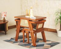 SmartFit Compact Solid Wood Rattan Cane Dining Set Two Seater - Dining Set - Furniselan Brown Finish 