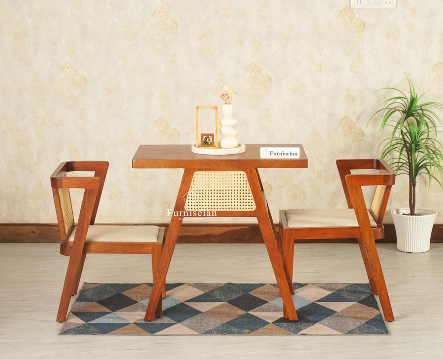 SmartFit Compact Solid Wood Rattan Cane Dining Set Two Seater - Dining Set - Furniselan Brown Finish 