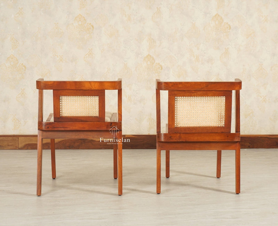 SmartFit Compact Solid Wood Rattan Cane Dining Set Two Seater - Dining Set - Furniselan Brown Finish 