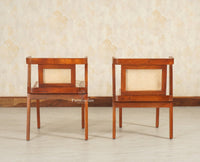 SmartFit Compact Solid Wood Rattan Cane Dining Set Two Seater - Dining Set - Furniselan Brown Finish 