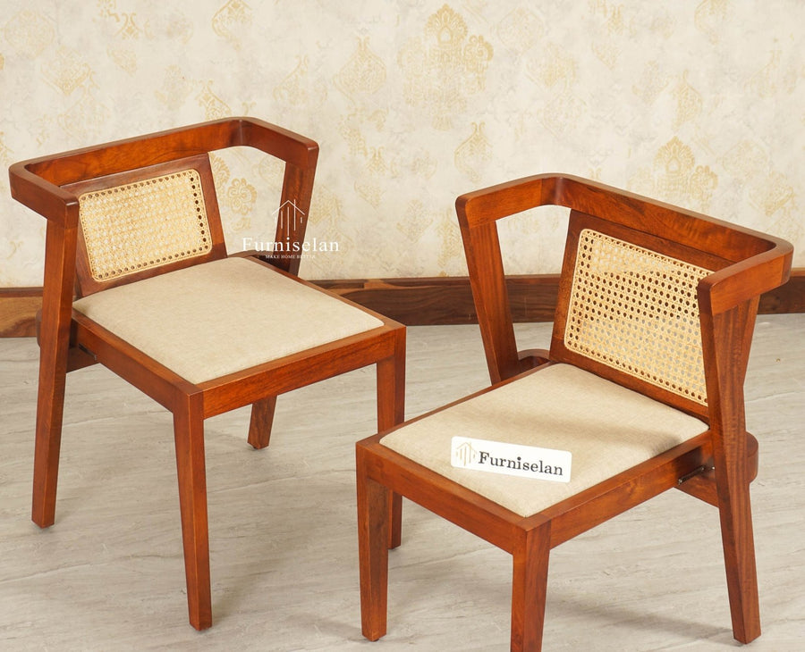 SmartFit Compact Solid Wood Rattan Cane Dining Set Two Seater - Dining Set - Furniselan Brown Finish 