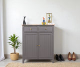 Spain Solid Mango Wood Shoe Rack Cabinet - 2 Doors & 2 Drawers - Sideboard - Furniselan - Slate-Grey