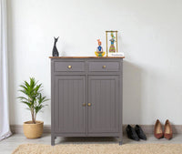 Spain Solid Mango Wood Shoe Rack Cabinet - 2 Doors & 2 Drawers - Sideboard - Furniselan - Slate-Grey