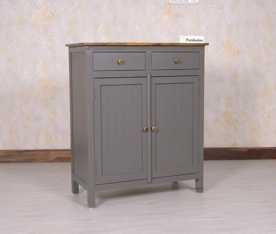 Spain Solid Mango Wood Shoe Rack Cabinet - 2 Doors & 2 Drawers - Sideboard - Furniselan - Slate-Grey
