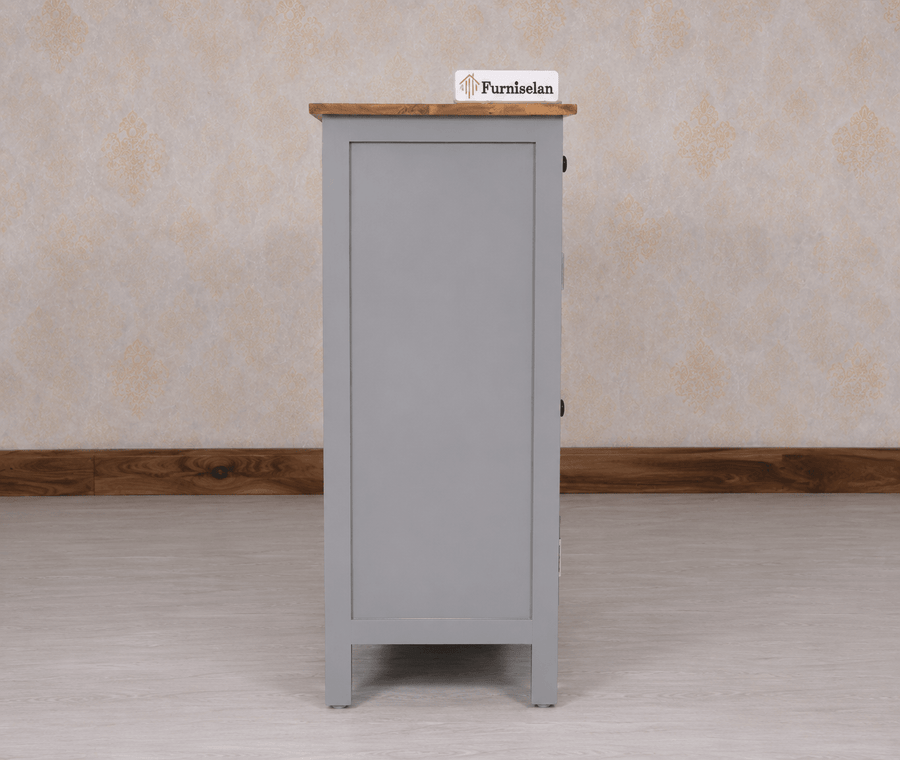 Spain Solid Mango Wood Shoe Rack Cabinet - 2 Doors & 2 Drawers - Sideboard - Furniselan -  Cool Grey