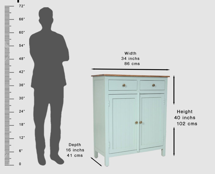 Spain Solid Mango Wood Shoe Rack Cabinet - 2 Doors & 2 Drawers - Sideboard - Furniselan - Silt-Green