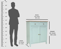 Spain Solid Mango Wood Shoe Rack Cabinet - 2 Doors & 2 Drawers - Sideboard - Furniselan - Silt-Green