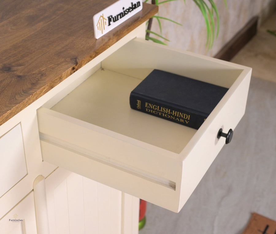 Spain Solid Mango Wood Shoe Rack Cabinet - 2 Doors & 2 Drawers - Sideboard - Furniselan - Frosty-White