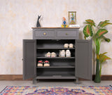 Spain Solid Mango Wood Shoe Rack Cabinet - 2 Doors & 2 Drawers - Sideboard - Furniselan - Slate-Grey