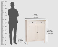 Spain Solid Mango Wood Shoe Rack Cabinet - 2 Doors & 2 Drawers - Sideboard - Furniselan - Frosty-White
