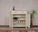 Spain Solid Mango Wood Shoe Rack Cabinet - 2 Doors & 2 Drawers - Sideboard - Furniselan - Frosty-White