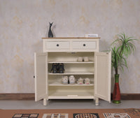 Spain Solid Mango Wood Shoe Rack Cabinet - 2 Doors & 2 Drawers - Sideboard - Furniselan - Frosty-White