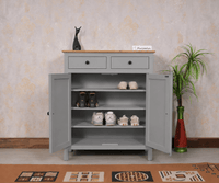Spain Solid Mango Wood Shoe Rack Cabinet - 2 Doors & 2 Drawers - Sideboard - Furniselan -  Cool Grey