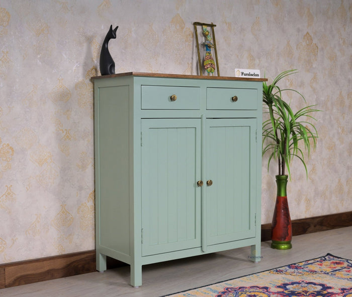 Spain Solid Mango Wood Shoe Rack Cabinet - 2 Doors & 2 Drawers - Sideboard - Furniselan