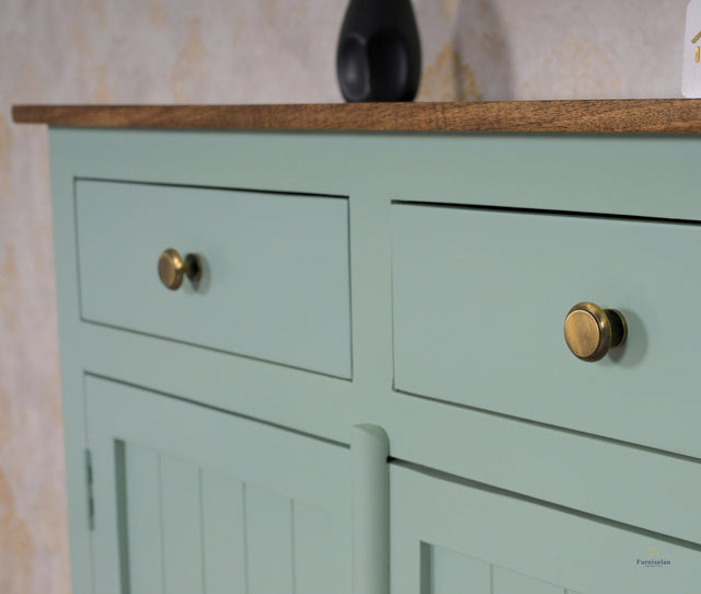 Spain Solid Mango Wood Shoe Rack Cabinet - 2 Doors & 2 Drawers - Sideboard - Furniselan - Silt-Green