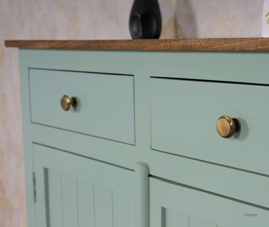 Spain Solid Mango Wood Shoe Rack Cabinet - 2 Doors & 2 Drawers - Sideboard - Furniselan - Silt-Green
