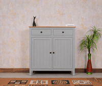 Spain Solid Mango Wood Shoe Rack Cabinet - 2 Doors & 2 Drawers - Sideboard - Furniselan -  Cool Grey