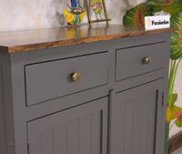 Spain Solid Mango Wood Shoe Rack Cabinet - 2 Doors & 2 Drawers - Sideboard - Furniselan - Slate-Grey