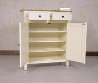 Spain Solid Mango Wood Shoe Rack Cabinet - 2 Doors & 2 Drawers - Sideboard - Furniselan - Frosty-White