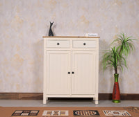 Spain Solid Mango Wood Shoe Rack Cabinet - 2 Doors & 2 Drawers - Sideboard - Furniselan - Frosty-White