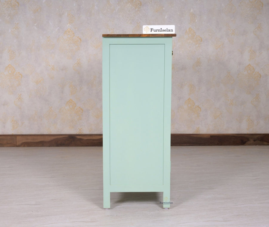 Spain Solid Mango Wood Shoe Rack Cabinet - 2 Doors & 2 Drawers - Sideboard - Furniselan - Silt-Green