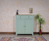 Spain Solid Mango Wood Shoe Rack Cabinet - 2 Doors & 2 Drawers - Sideboard - Furniselan - Silt-Green