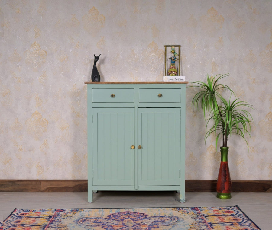 Spain Solid Mango Wood Shoe Rack Cabinet - 2 Doors & 2 Drawers - Sideboard - Furniselan - Silt-Green