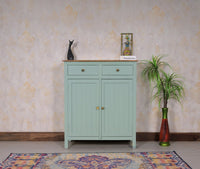 Spain Solid Mango Wood Shoe Rack Cabinet - 2 Doors & 2 Drawers - Sideboard - Furniselan - Silt-Green