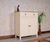 Spain Solid Mango Wood Shoe Rack Cabinet - 2 Doors & 2 Drawers - Sideboard - Furniselan - Frosty-White
