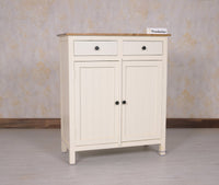 Spain Solid Mango Wood Shoe Rack Cabinet - 2 Doors & 2 Drawers - Sideboard - Furniselan - Frosty-White