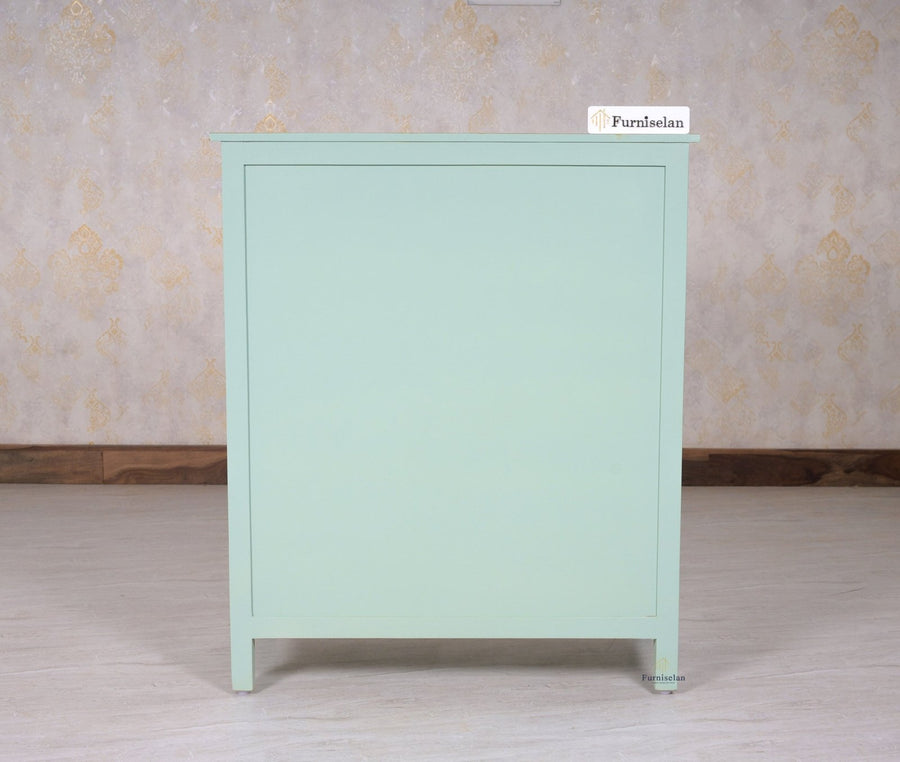 Spain Solid Mango Wood Shoe Rack Cabinet - 2 Doors & 2 Drawers - Sideboard - Furniselan - Silt-Green