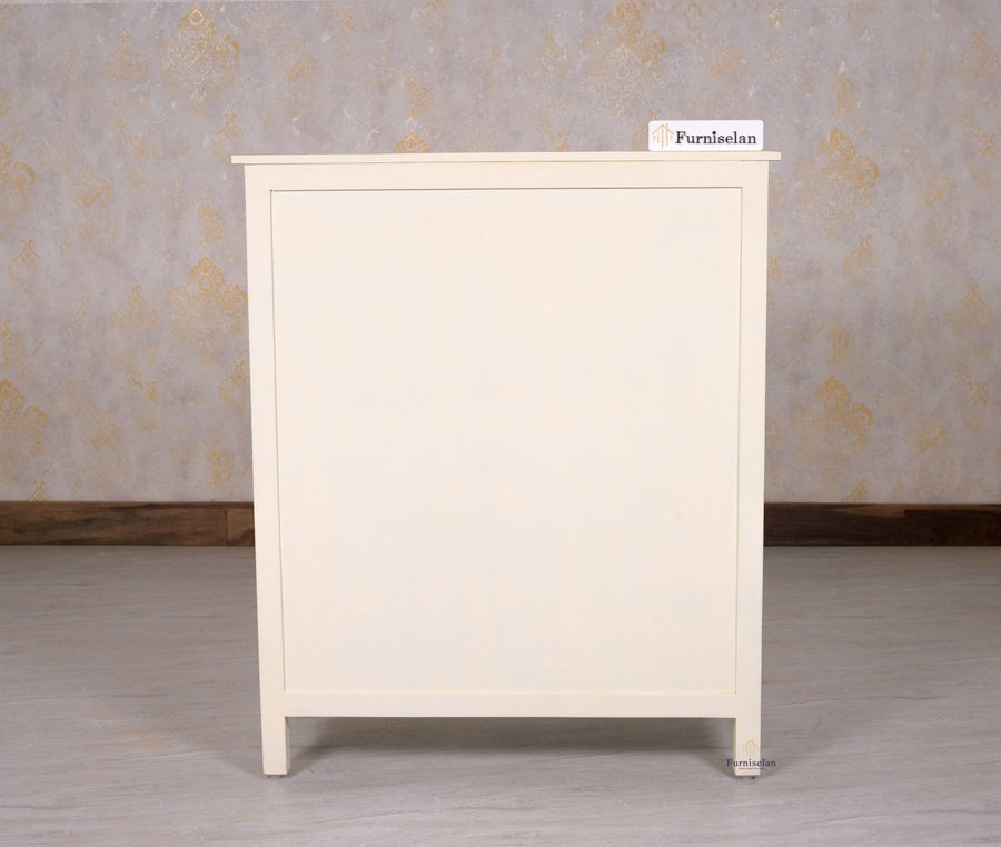 Spain Solid Mango Wood Shoe Rack Cabinet - 2 Doors & 2 Drawers - Sideboard - Furniselan - Frosty-White