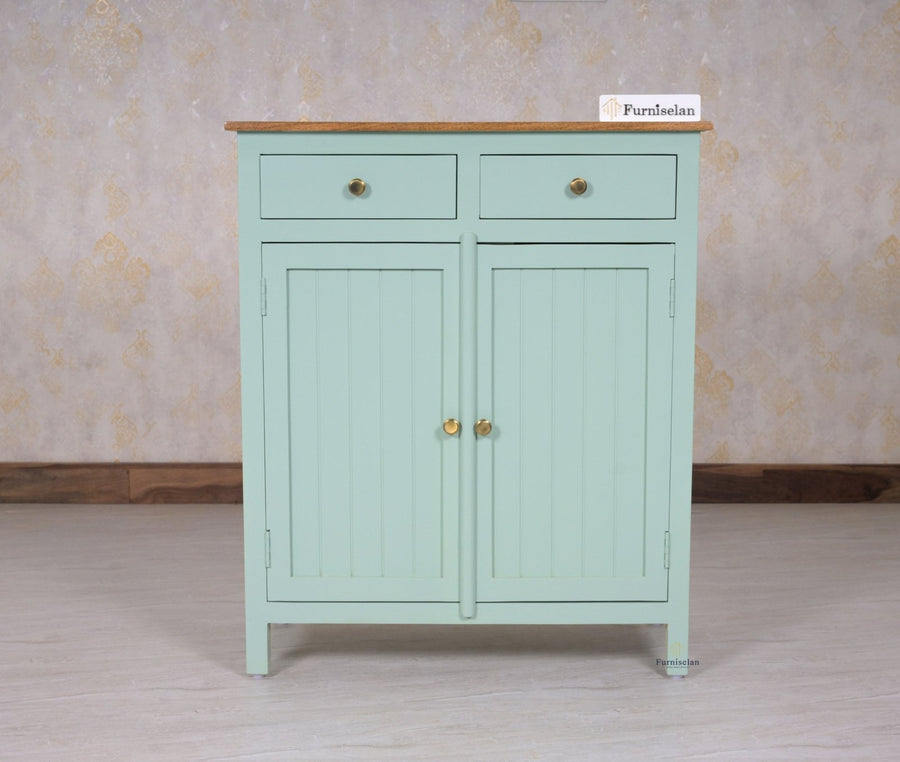 Spain Solid Mango Wood Shoe Rack Cabinet - 2 Doors & 2 Drawers - Sideboard - Furniselan - Silt-Green