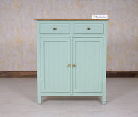 Spain Solid Mango Wood Shoe Rack Cabinet - 2 Doors & 2 Drawers - Sideboard - Furniselan - Silt-Green