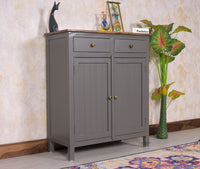 Spain Solid Mango Wood Shoe Rack Cabinet - 2 Doors & 2 Drawers - Sideboard - Furniselan - Slate-Grey